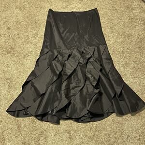 Xscape Women 20W Skirt Maxi A-line Ruffled Layered Stretch Black